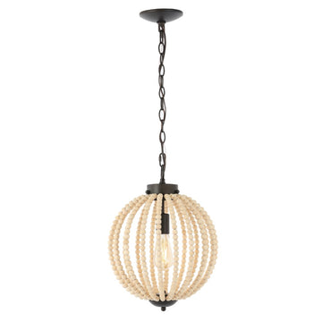 Abril 12.5" Rustic Bohemian Iron/Wood Bead LED Pendant - JONATHAN Y